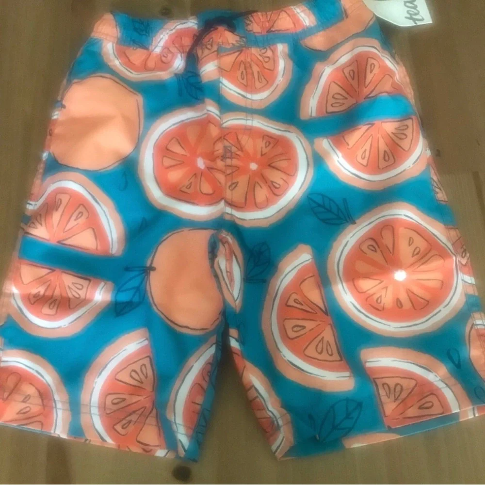 Kids Blue & Orange Citrus Swim Trunks NWT Size 10